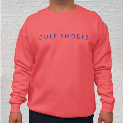 Front of Shirt: Gulf Shores Imprint on a Watermelon Comfort Color crewneck sweatshirt is made of 100% ring-spun cotton. The dye process enhances its spectacular color while being extremely comfortable. Comfort Color’s hand dyed process produces a lived-in, vintage look, with unique colors that soften and age gracefully with washing. 