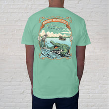 Load image into Gallery viewer, The back of the Bayou Airboat Island Reef t-shirt is a reminder of the intimate airboat tours that reveal nature&#39;s hidden wonders.
