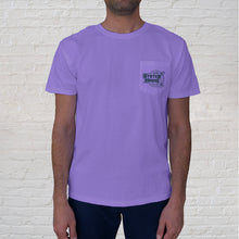 Load image into Gallery viewer, The Colorful Building Front of the t-shirt features the front pocket design branded with the Original Oyster House pocket.
