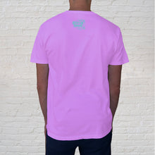 Load image into Gallery viewer, he back of Neon Violet Tee is branded with the Original Oyster House logo.
