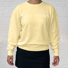 Load image into Gallery viewer, Each Butter lightweight adult crewneck sweatshirt is made of 100% ring-spun cotton and features Gulf Shores across the front.
