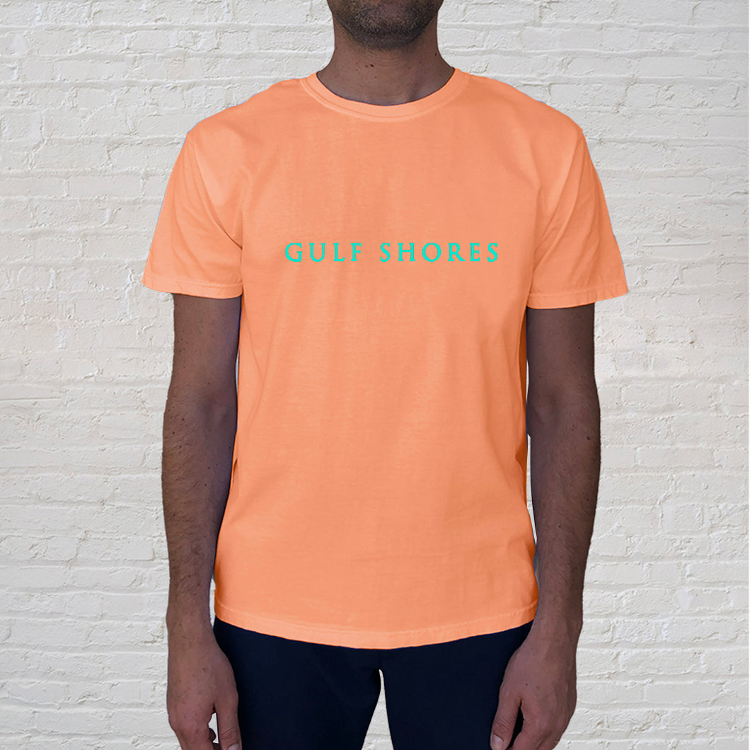  The Gulf Shores Neon Cantaloupe front imprint on a Comfort Color short sleeve t-shirt is one of our best sellers. 