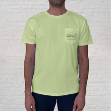 Load image into Gallery viewer, Key Lime Celedon front of tee features -shirt features a front pocket branded with the Original Oyster House.
