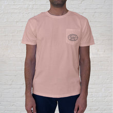 Load image into Gallery viewer, Front of Matchbook Peach Tee: This limited edition, collectible t-shirt features the front pocket design branded with the Original Oyster House.
