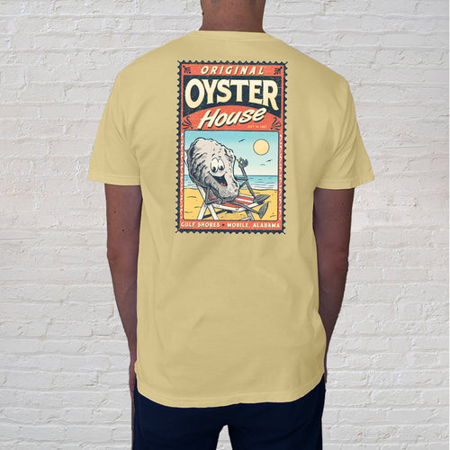 The back of the Oyster Beach Bum Butter t-shirt embodies our relaxed yet lively oyster culture. 