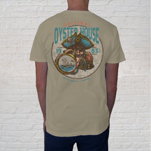 Load image into Gallery viewer, Back of Tee: Ahoy Matey! Come join the fun of this Gulf Coast adventure with a sea pirate, our favorite parrot and a treasure map. The Shipwreck Sandsone is a great find for anyone who&#39;s adventurous and loves pirates.
