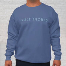 Load image into Gallery viewer, Sweatshirt Front: A popular beach product includes our Gulf Shores imprinted on a long sleeve, super-soft, Comfort Color sweatshirt. 
