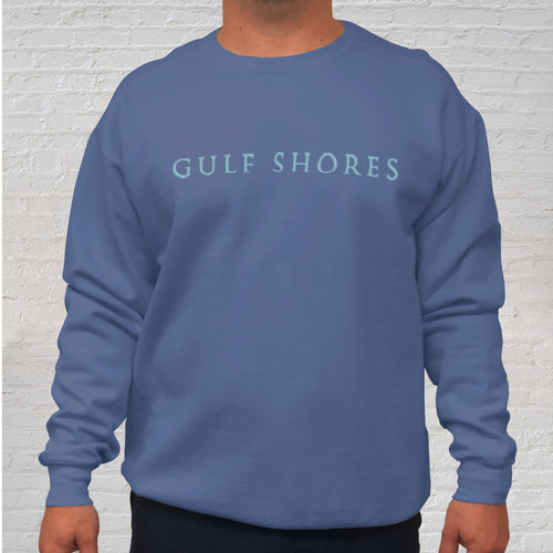 Sweatshirt Front: A popular beach product includes our Gulf Shores imprinted on a long sleeve, super-soft, Comfort Color sweatshirt. 