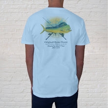 Load image into Gallery viewer, The Vintage Catch Hydrangea tee is a nice keepsake of your Gulf Coast visit.  This captivating Mahi Mahi illustration, featuring a vintage map and compass, will reel you in to good times. 
