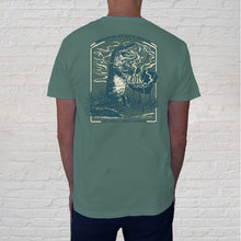 Load image into Gallery viewer, Back of t-shirt design | Down in these parts, seeing an alligator isn’t that rare, but spotting one grilling, is another story. The American alligator resides nearly exclusively in the freshwater rivers, lakes, swamps, and marshes of Southeastern United States. 
