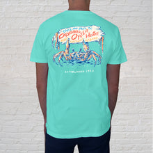 Load image into Gallery viewer, Front of t-shirt design | Alabama lands approx. 1.5 to 2 million pounds of live blue crabs per year. Nutritionally crabmeat is packed with protein, B vitamins and minerals, and is a low-calorie protein source that’s rich in omega-3 fatty acids. National Crab Day is celebrated March 9th honoring this wonderful delicacy. 
